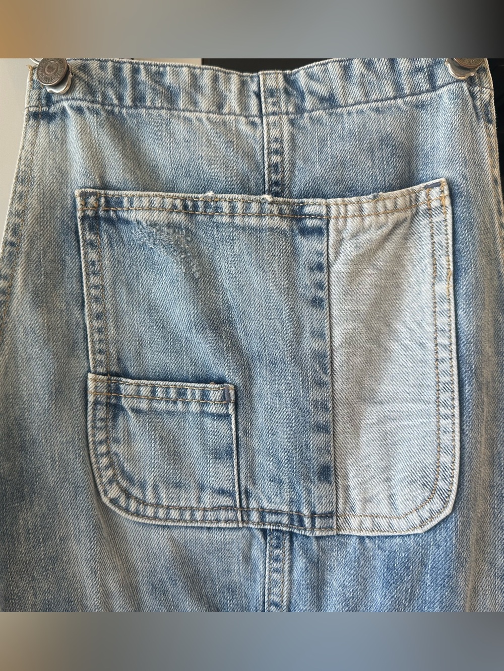 Zara Trafaluc Blue Light Wash Denim Distressed Boehmian Country Overalls- Size S - Picture 3 of 12
